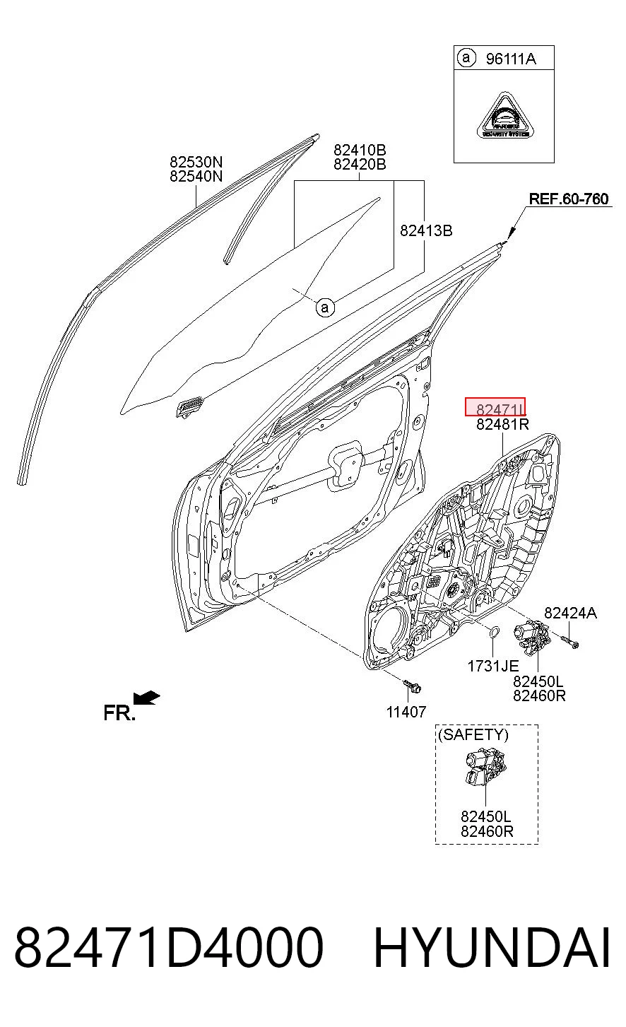 82471D4000 Hyundai/Kia Механизм стеклоподъемника передней левой двери