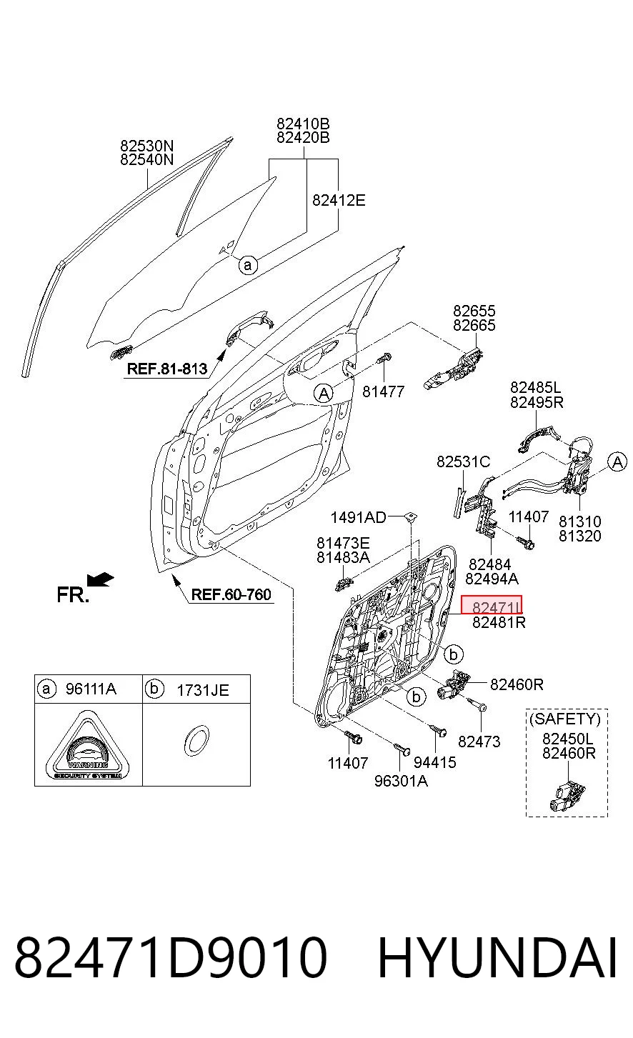 82471D9010 Hyundai/Kia Механизм стеклоподъемника передней левой двери