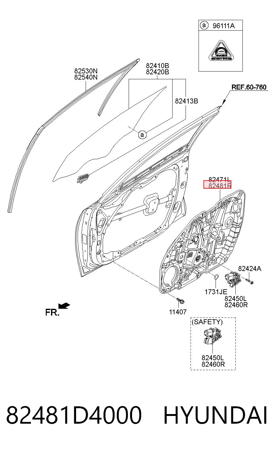 82481D4000 Hyundai/Kia Механизм подъема стекол