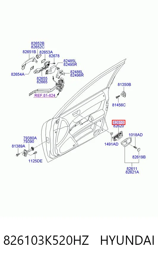 826103K520HZ Hyundai/Kia Ручка двери передней внутренняя левая