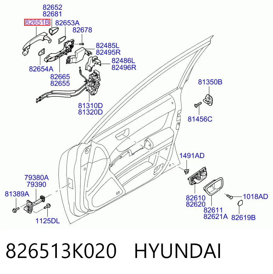 826513K020 Hyundai/Kia Ручка передней двери, наружная