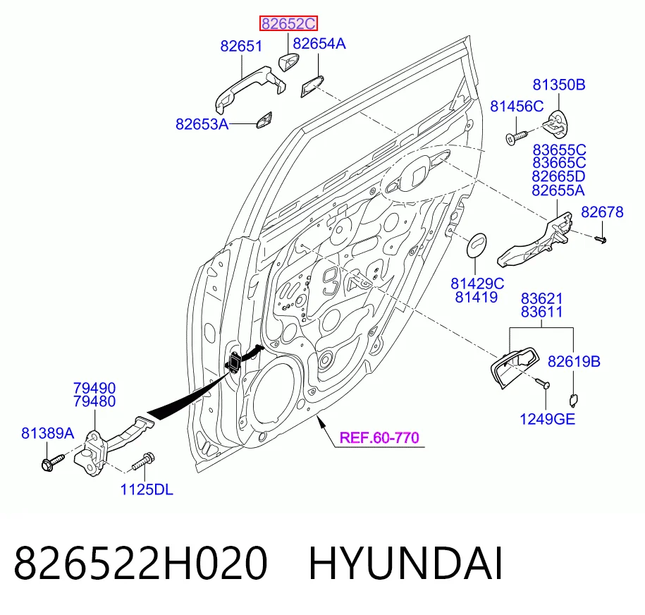 826522H020 Hyundai/Kia Крышка ручки двери наружной, передней правой