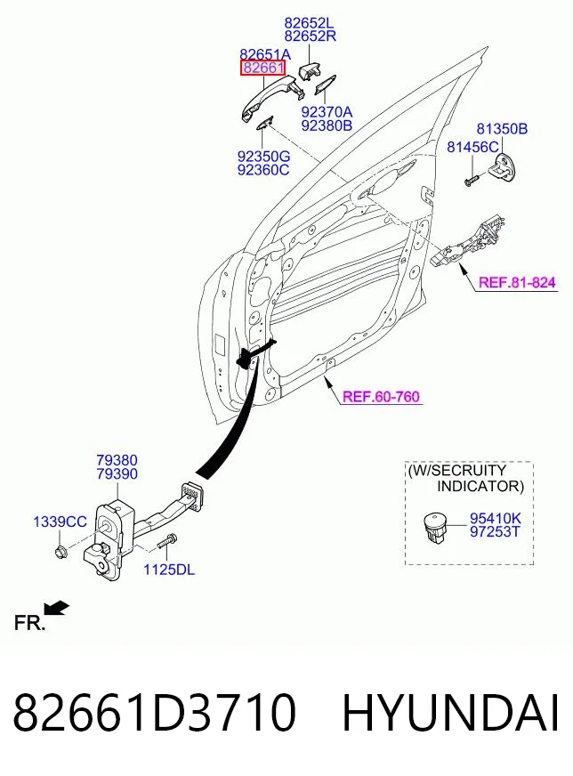 82661D3710 Hyundai/Kia Ручка передней двери наружная, правая
