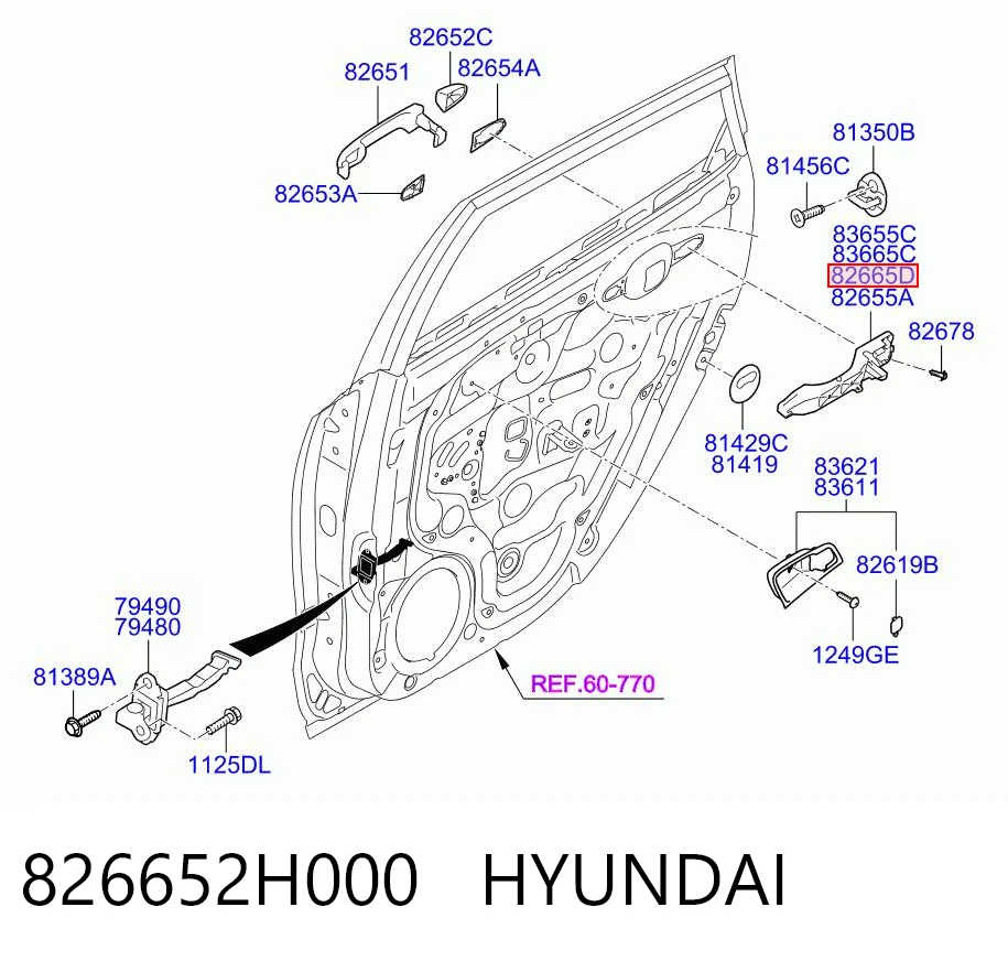 826652H000 Hyundai/Kia Держатель наружной ручки двери передней правой