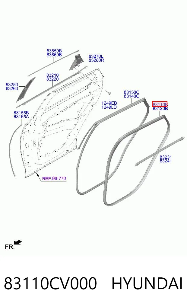 83110CV000 Hyundai/Kia Уплотнитель двери задней, левой (на кузове)