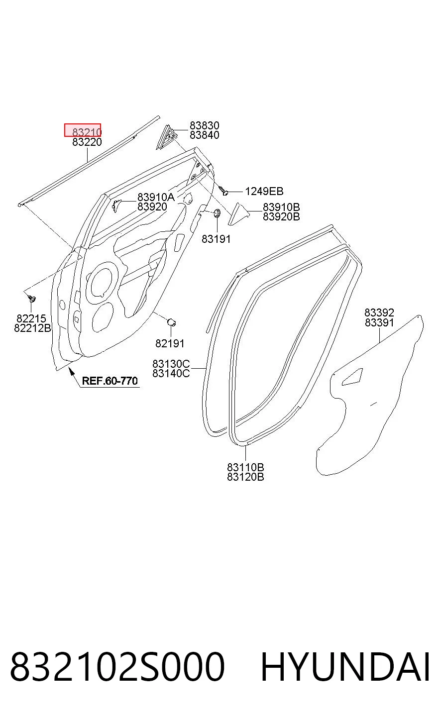 832102S000 Hyundai/Kia Молдинг опускного стекла нижний, двери задней, левой