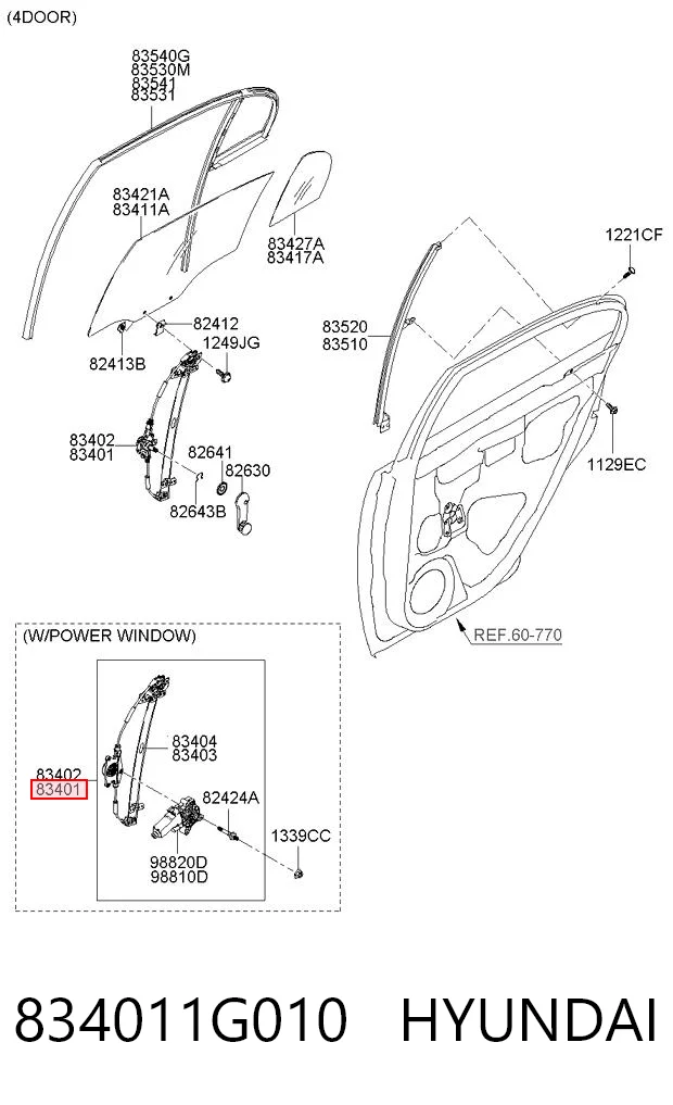 834011G010 Hyundai/Kia Механизм стеклоподъемника двери задней, левой