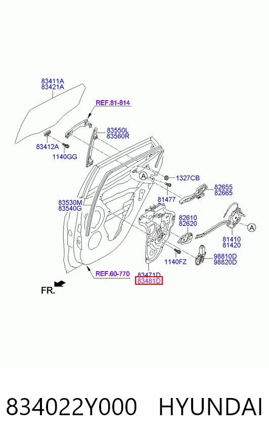 834022Y000 Hyundai/Kia  Механизм стеклоподъемника правой задней двери
