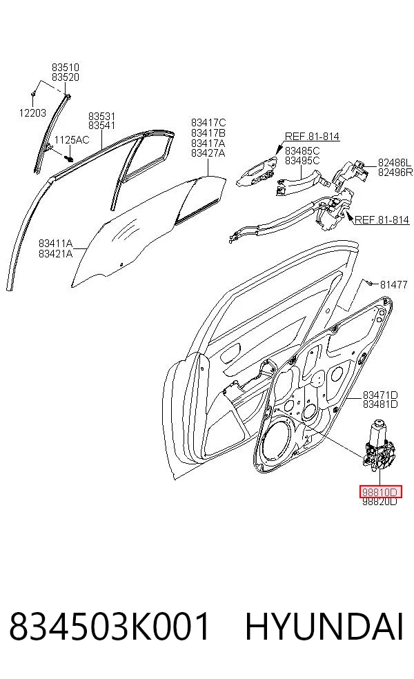 834503K001 Hyundai/Kia Мотор стеклоподъемника двери задней, левой