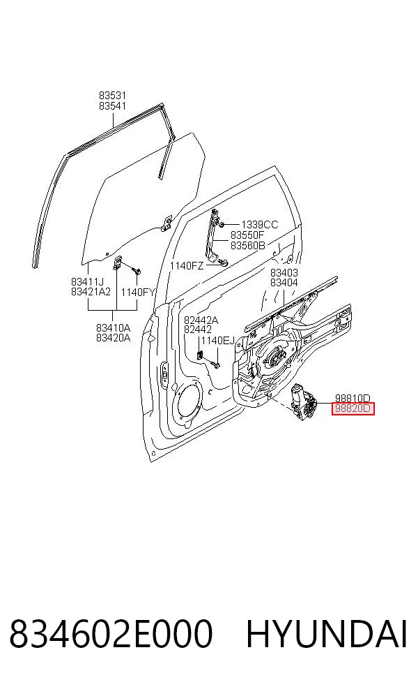 834602E000 Hyundai/Kia Мотор стеклоподъемника двери задней, правой