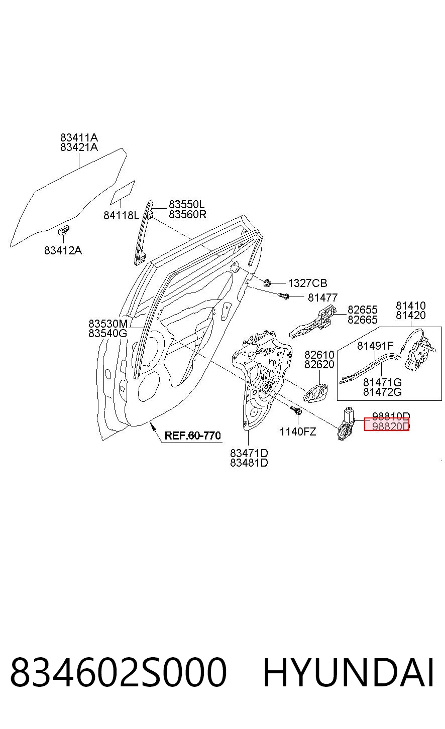 834602S000 Hyundai/Kia  Механизм стеклоподъемника правой задней двери