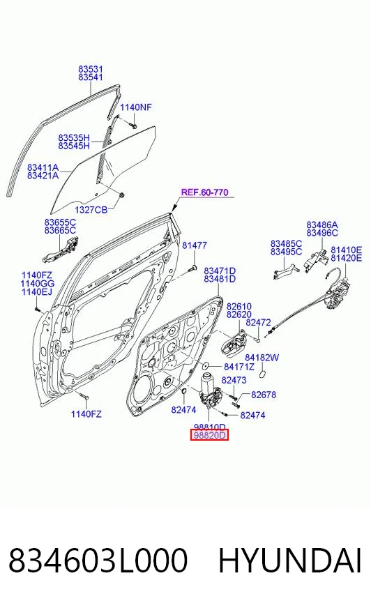 834603L000 Hyundai/Kia Мотор стеклоподъемника двери задней, правой