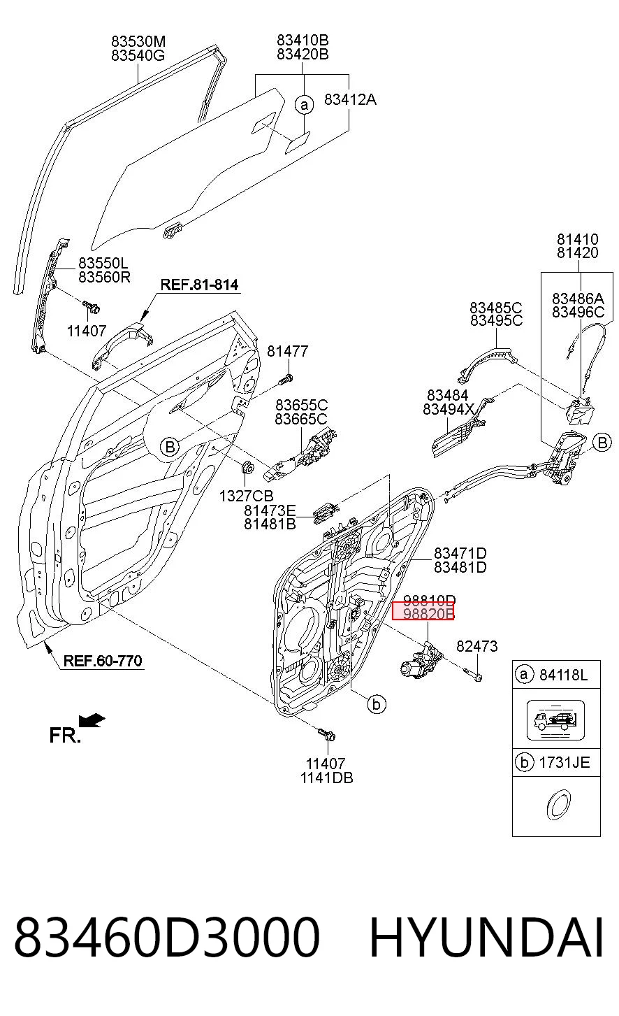 83460D3000 Hyundai/Kia Мотор стеклоподъемника двери задней, правой