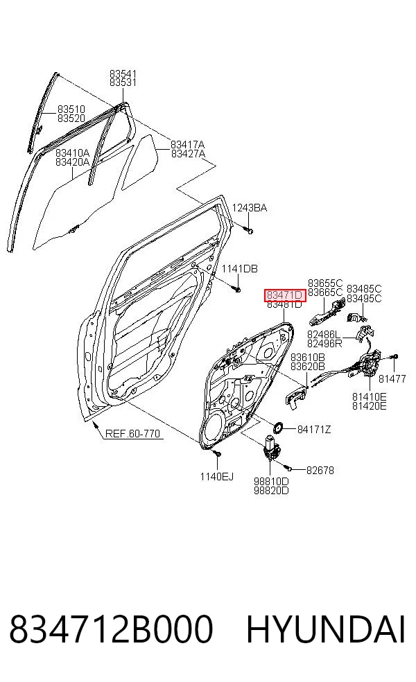 834712B000 Hyundai/Kia Механизм стеклоподъемника двери задней, левой
