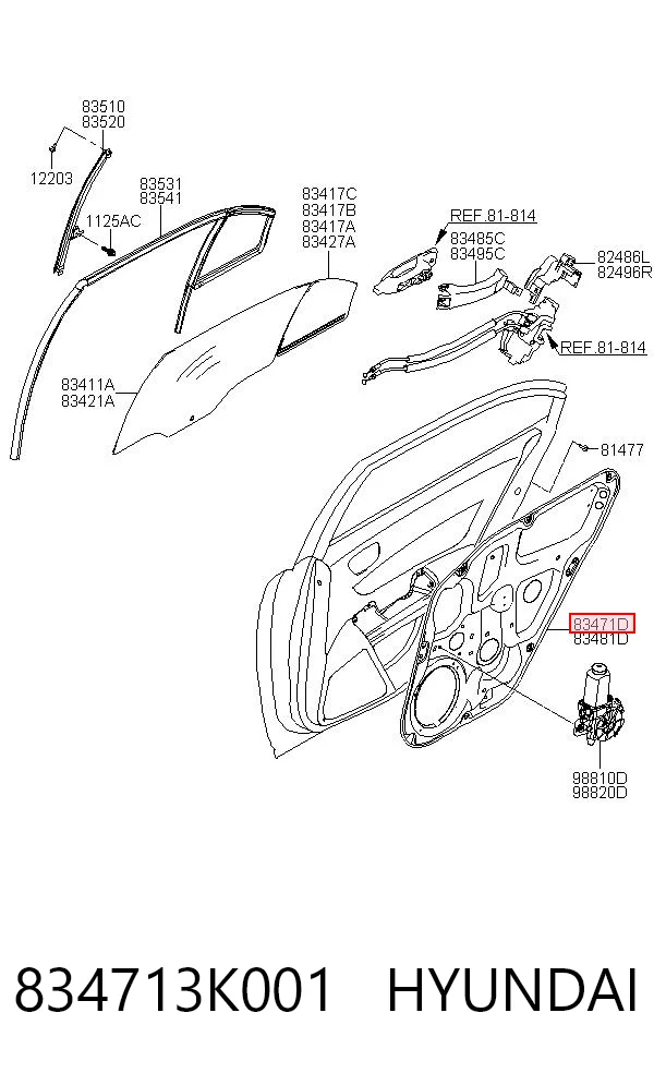 834713K001 Hyundai/Kia Механизм стеклоподъемника двери задней, левой