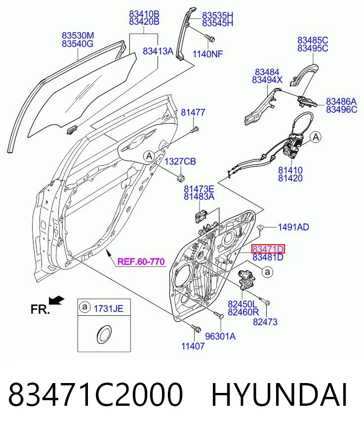 83471C2000 Hyundai/Kia Механизм стеклоподъемника двери задней, левой