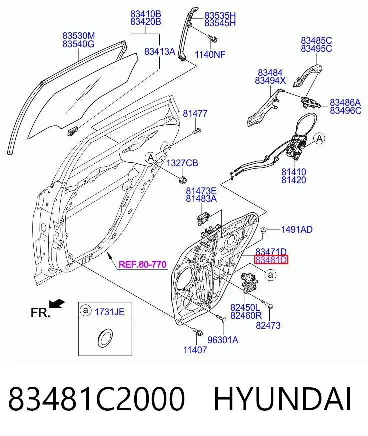 83481C2000 Hyundai/Kia  Механизм стеклоподъемника правой задней двери