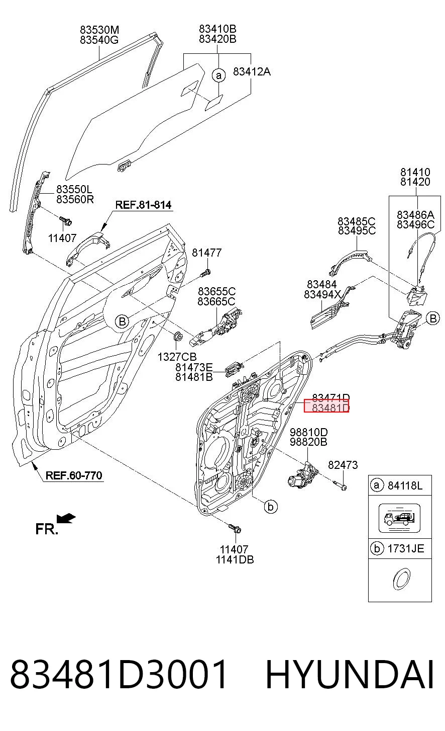 83481D3001 Hyundai/Kia  Механизм стеклоподъемника правой задней двери