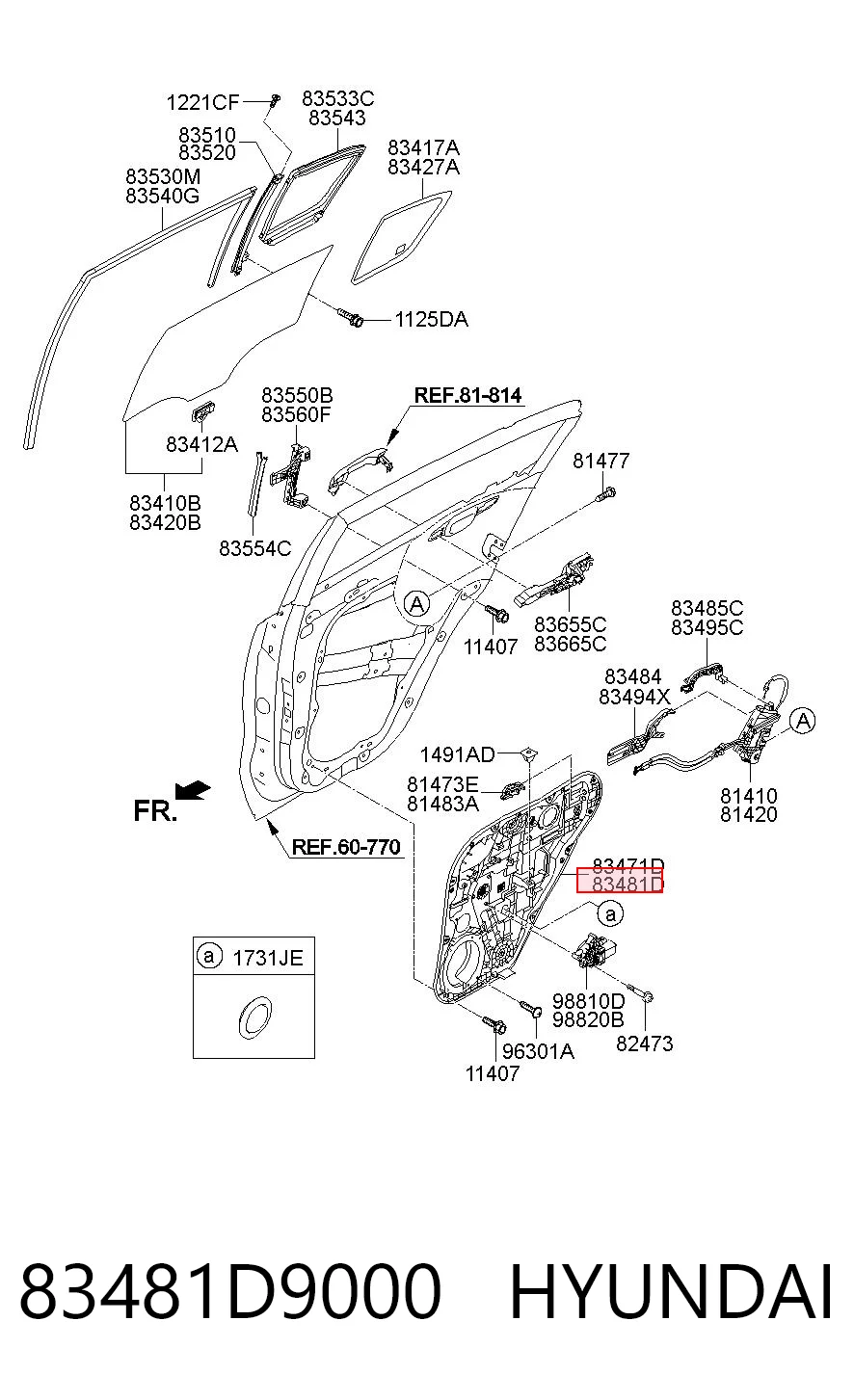 83481D9000 Hyundai/Kia  Механизм стеклоподъемника правой задней двери