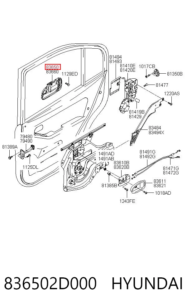 836502D000 Hyundai/Kia Ручка задней двери наружная, левая