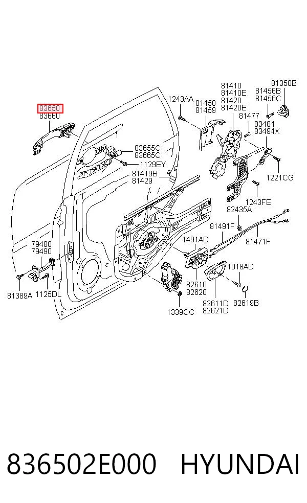 836502E000 Hyundai/Kia Ручка задней двери наружная, левая