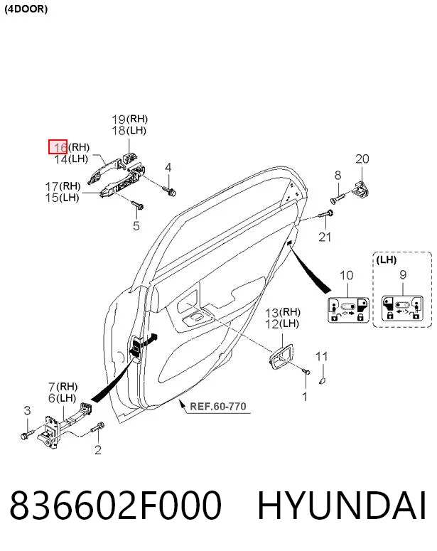 836602F000 Hyundai/Kia Ручка двери задней наружная правая