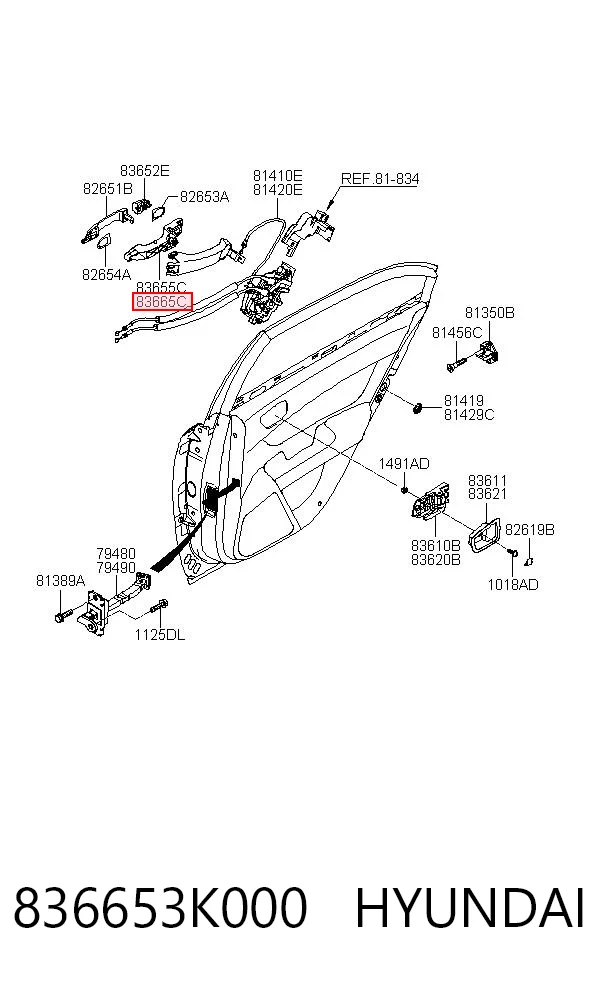 836653K000 Hyundai/Kia Ручка двери задней наружная правая