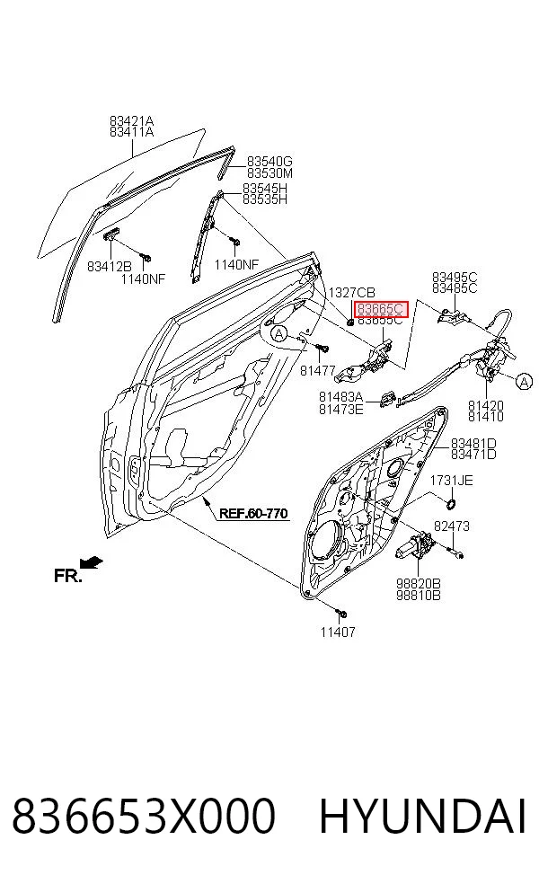 836653X000 Hyundai/Kia Держатель наружной ручки двери задней правой