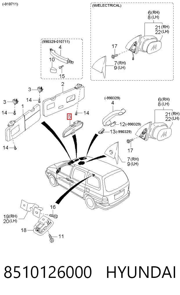 8510126000 Hyundai/Kia Зеркало заднего вида в салоне