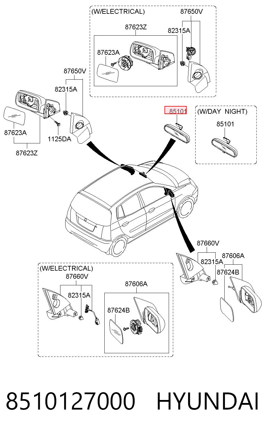 8510127000 Hyundai/Kia Зеркало заднего вида в салоне