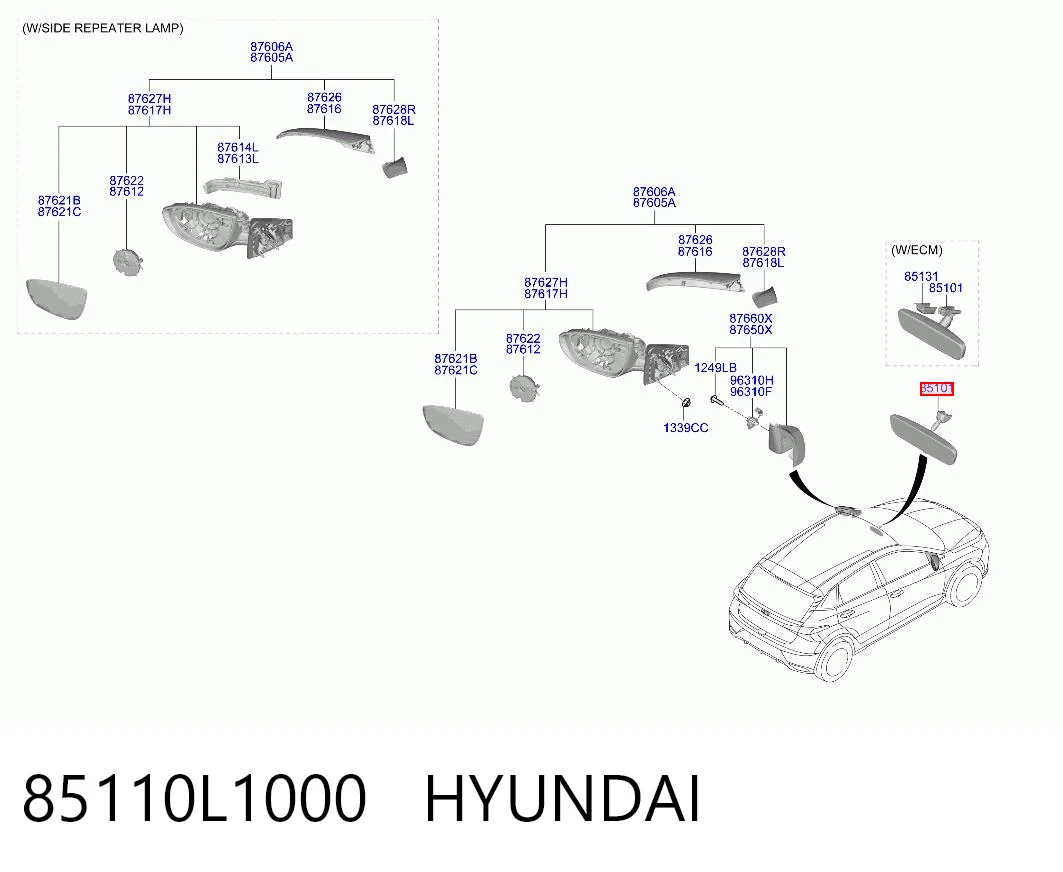 85110L1000 Hyundai/Kia Зеркало заднего вида в салоне
