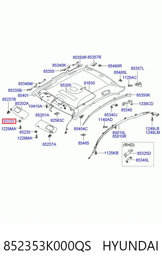 852353K000QS Hyundai/Kia Фиксатор солнцезащитного козырька