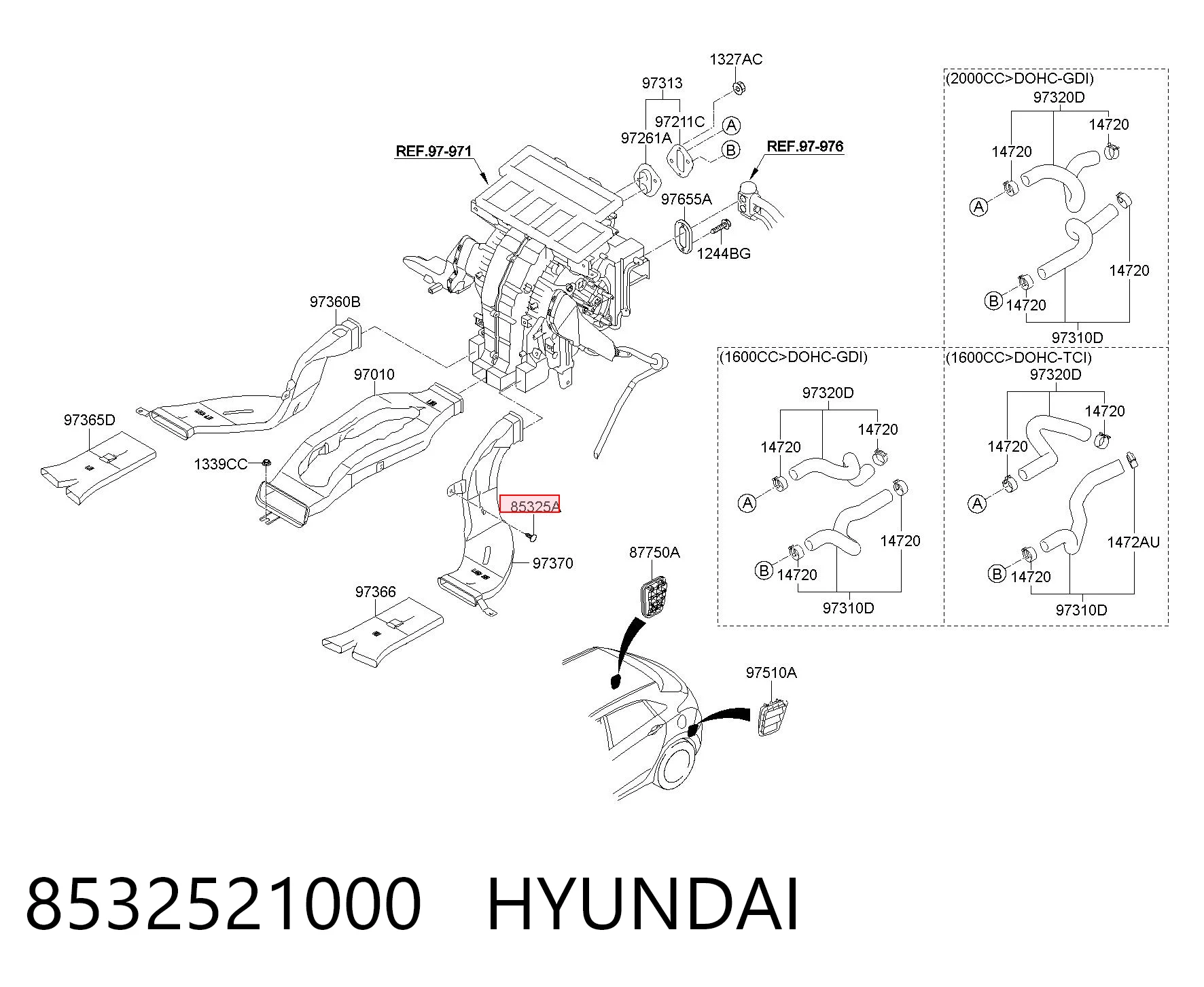 8532521000 Hyundai/Kia Клип крепления подкрылка переднего крыла