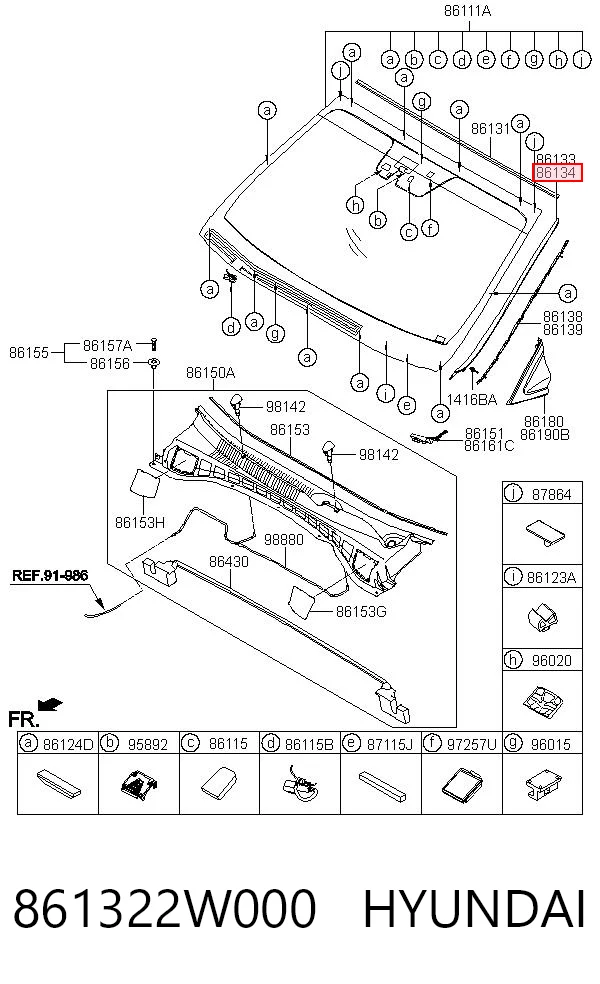 861322W000 Hyundai/Kia Защитная накладка переднего стекла правая