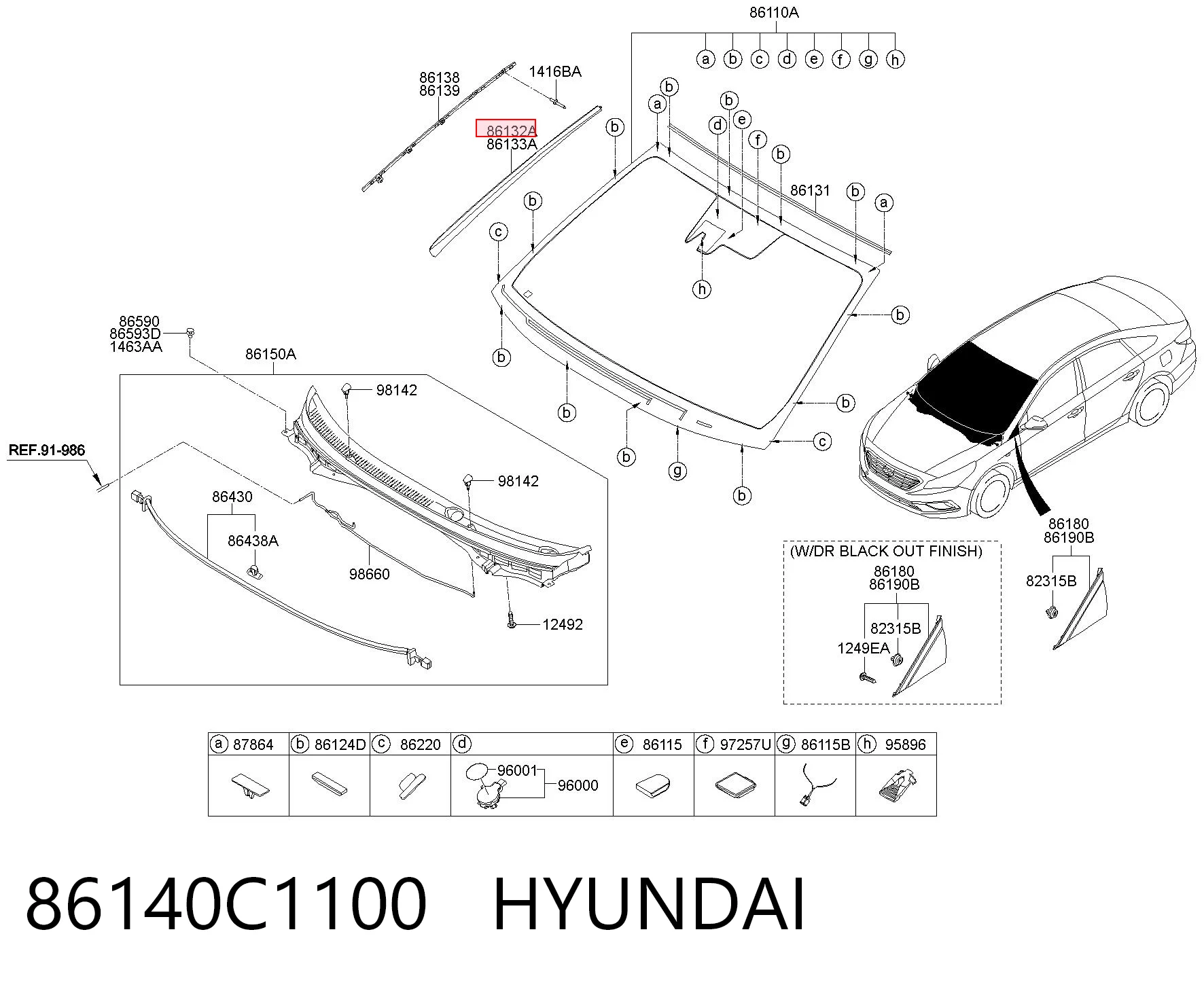 86140C1100 Hyundai/Kia Защитная накладка переднего стекла правая