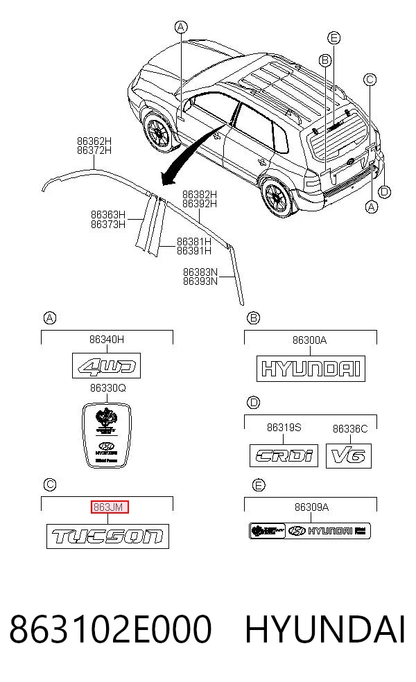 863102E000 Hyundai/Kia Фирменный значек на багажник