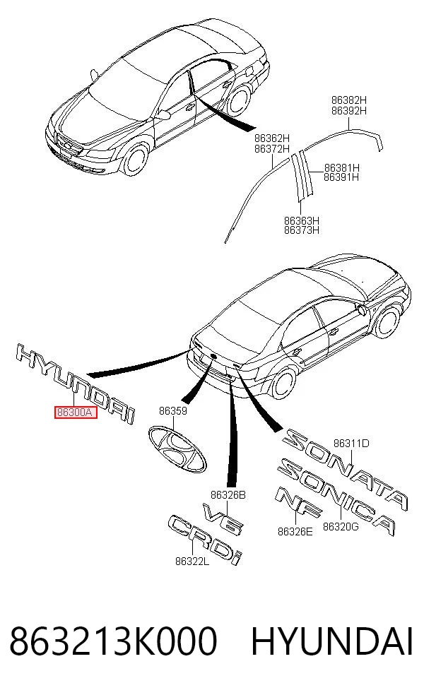863213K000 Hyundai/Kia Фирменный значек на багажник