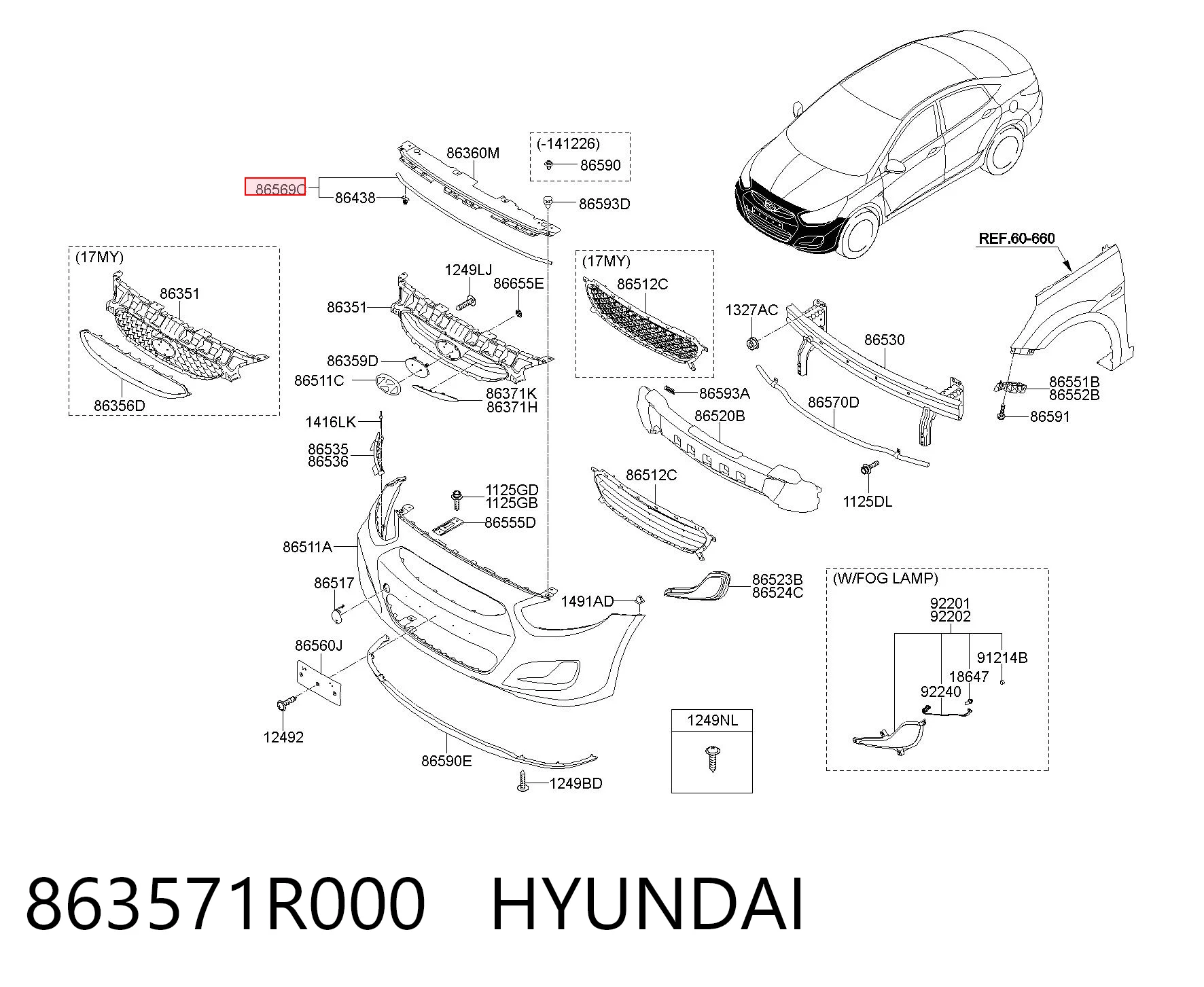 863571R000 Hyundai/Kia Уплотнитель (прокладка) переднего бампера
