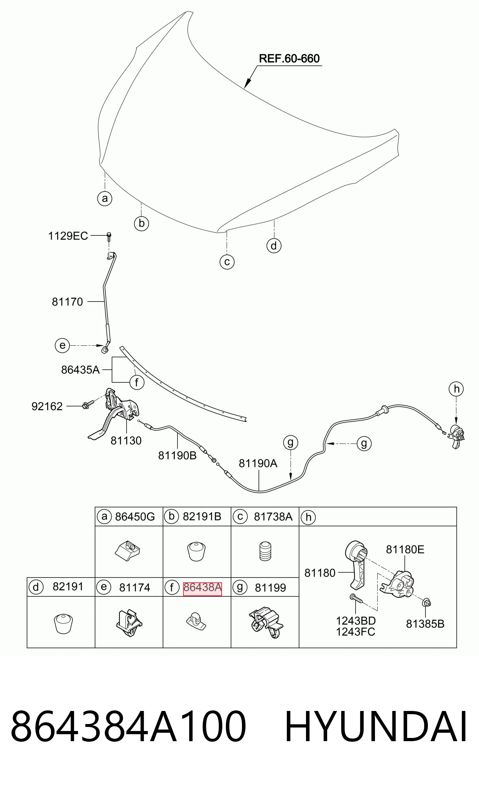 864384A100 Hyundai/Kia Пистон (клип) утеплителя капота