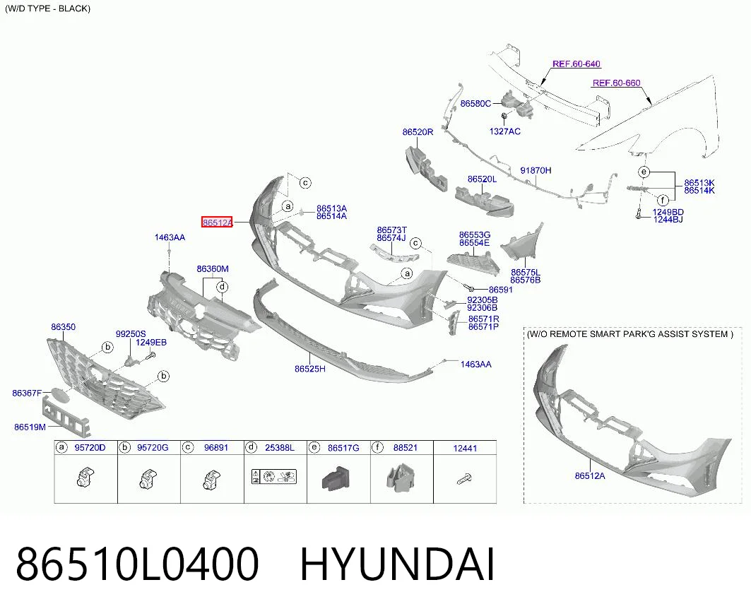 86510L0400 Hyundai/Kia Бампер передний, верхняя часть