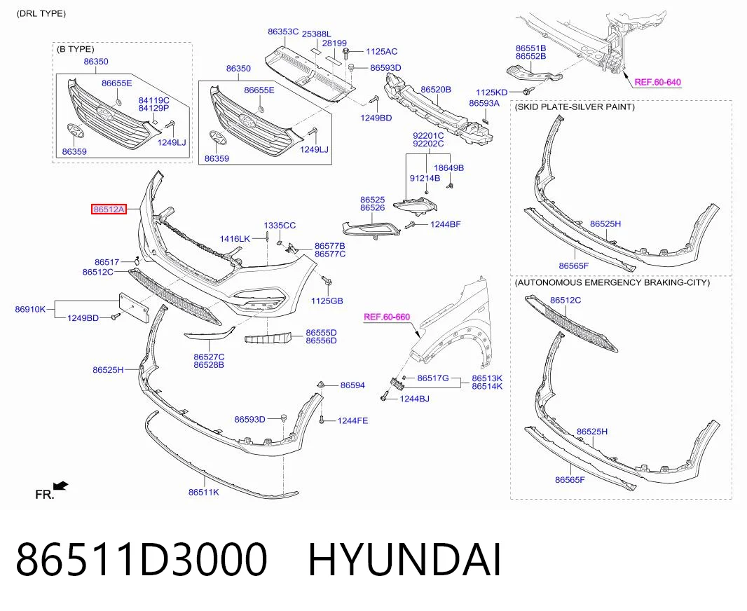 86511D3000 Hyundai/Kia Бампер передний, верхняя часть