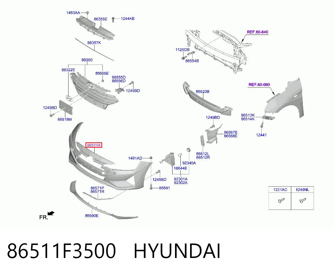 86511F3500 Hyundai/Kia Бампер передний в сборе