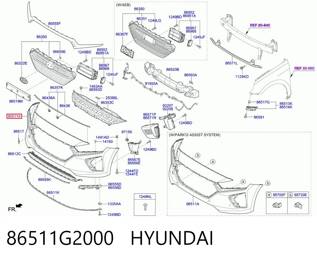86511G2000 Hyundai/Kia Бампер передний в сборе