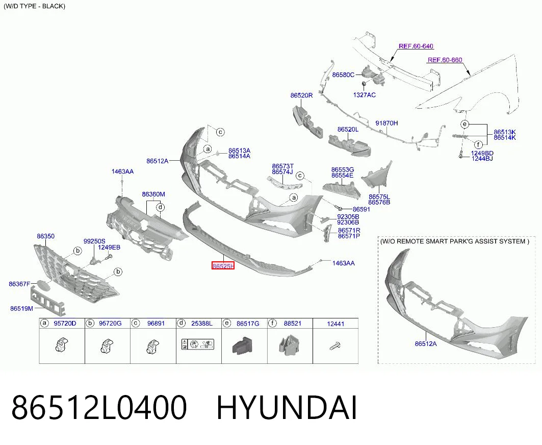86512L0400 Hyundai/Kia Бампер передний, нижняя часть