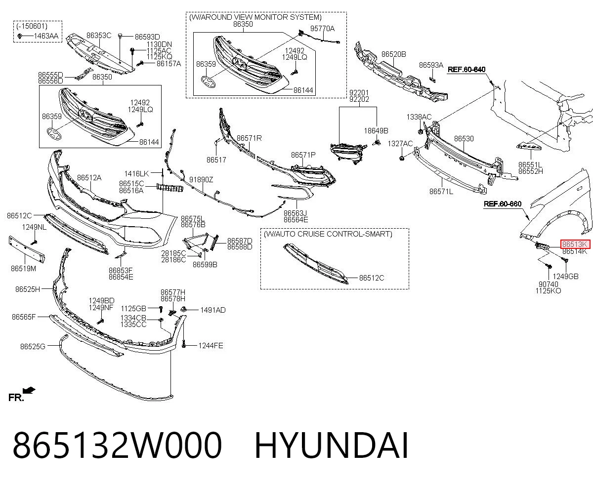 865132W000 Hyundai/Kia Кронштейн бампера переднего внешний левый