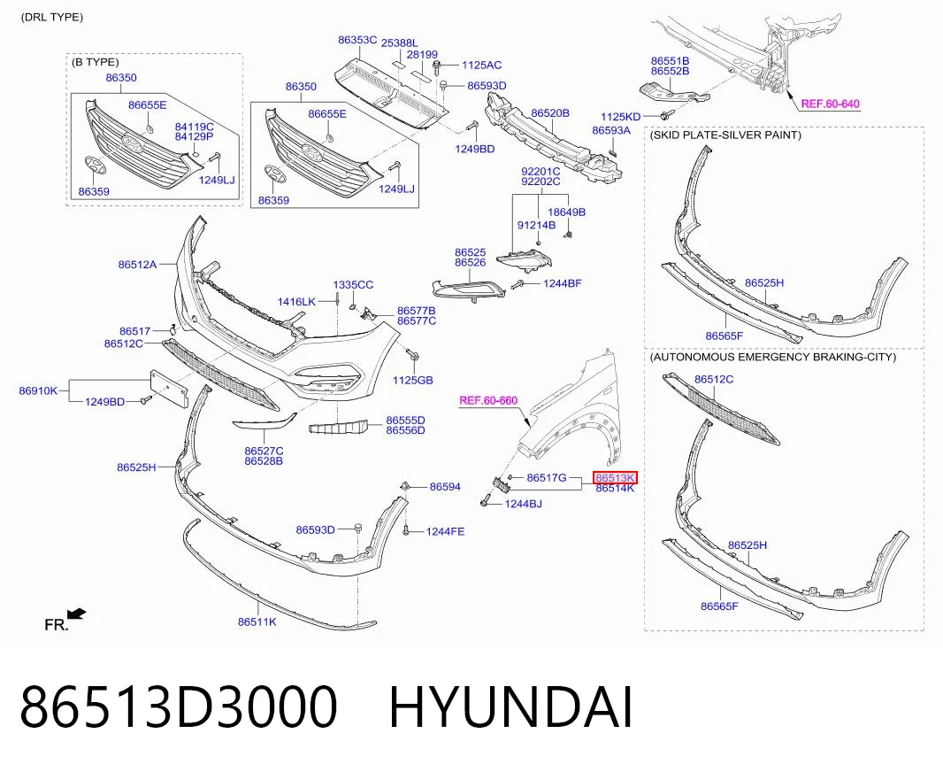86513D3000 Hyundai/Kia Левое крепление переднего бампера