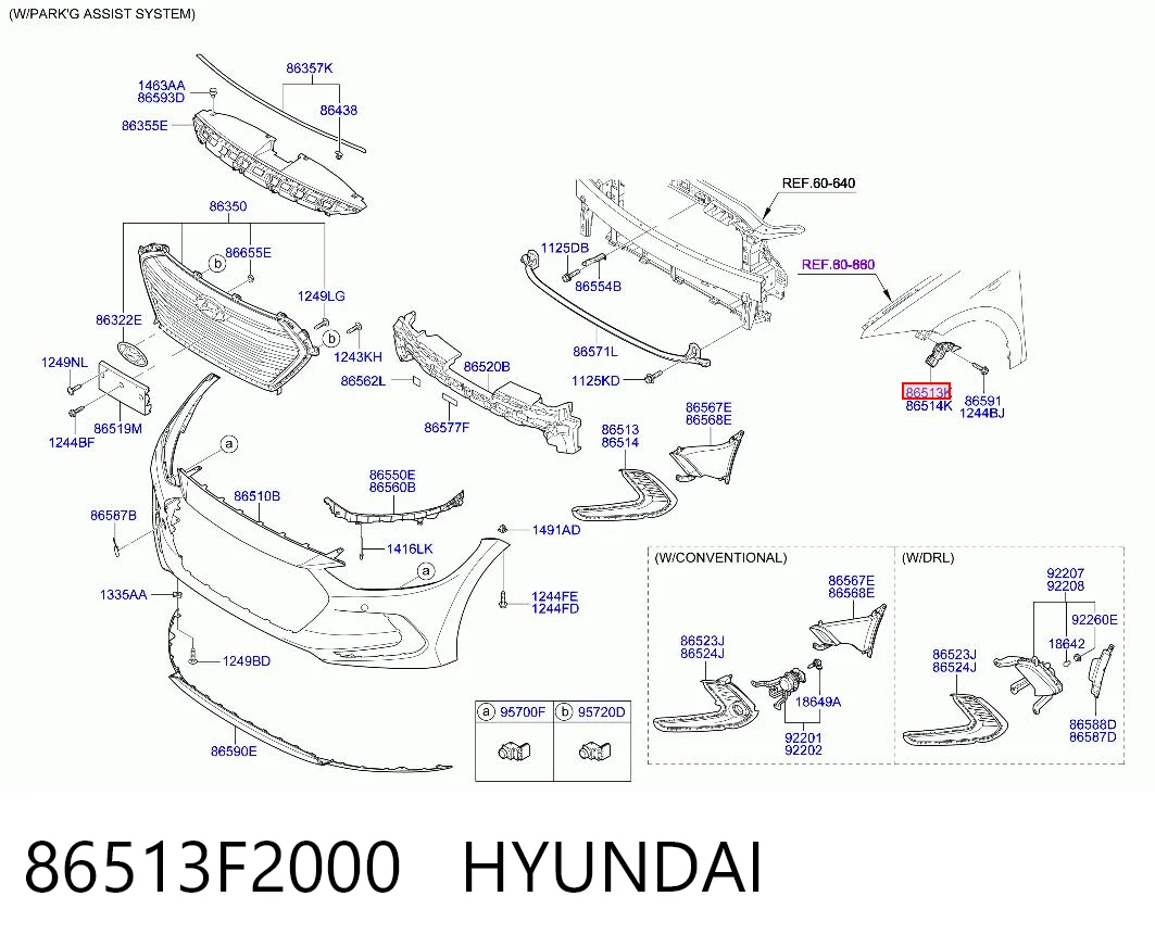 86513F2000 Hyundai/Kia Кронштейн бампера переднего внешний левый