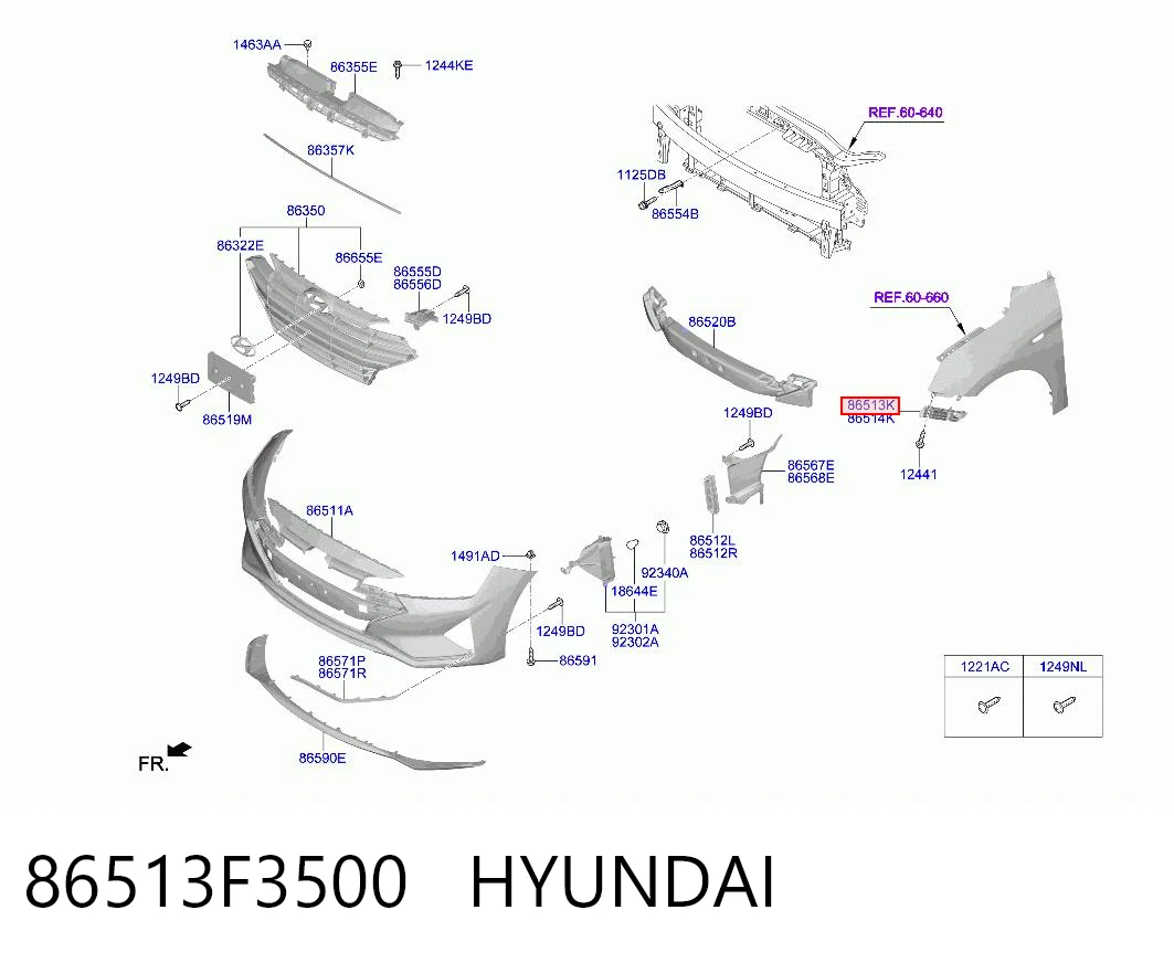 86513F3500 Hyundai/Kia Левое крепление переднего бампера