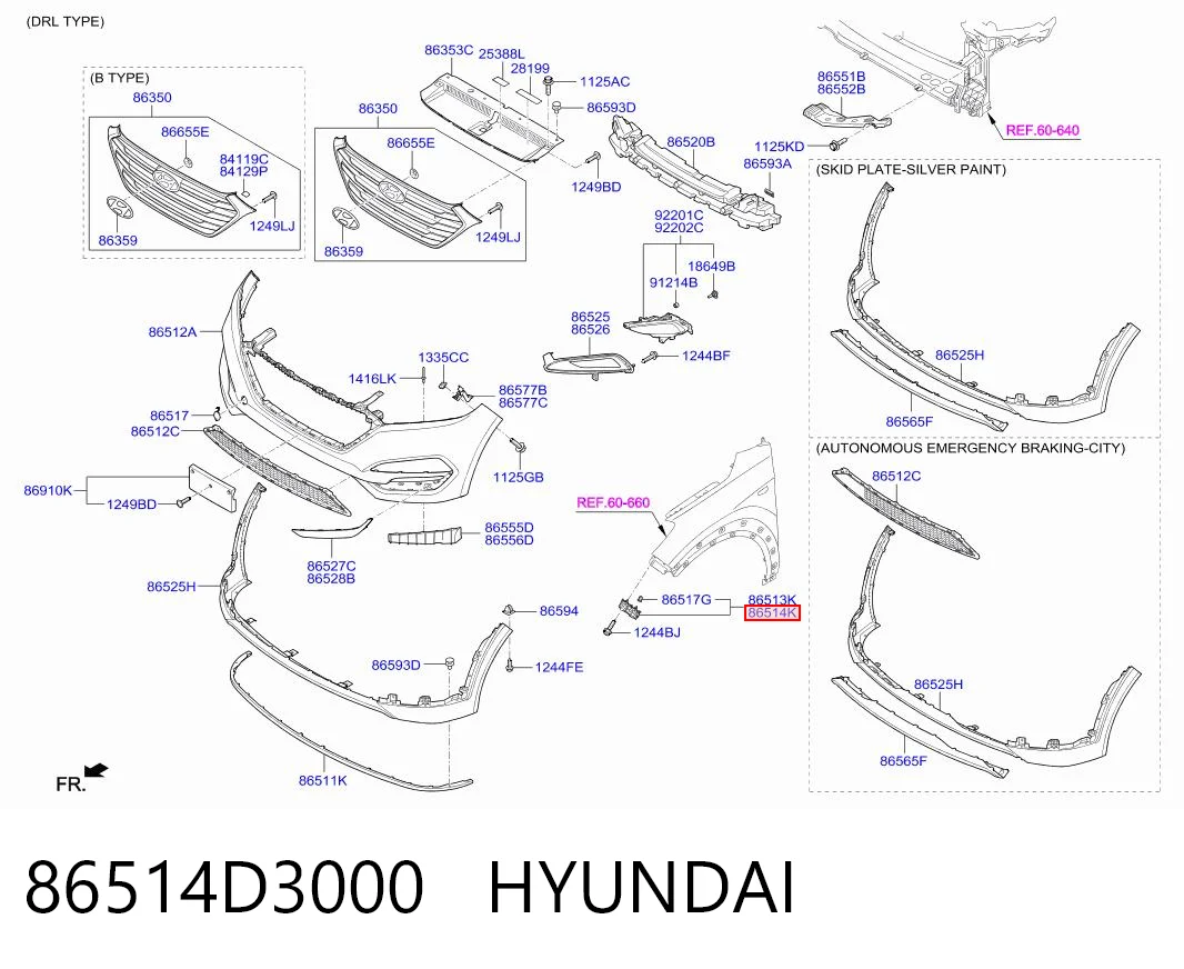 86514D3000 Hyundai/Kia Кронштейн крепления бампера переднего правый