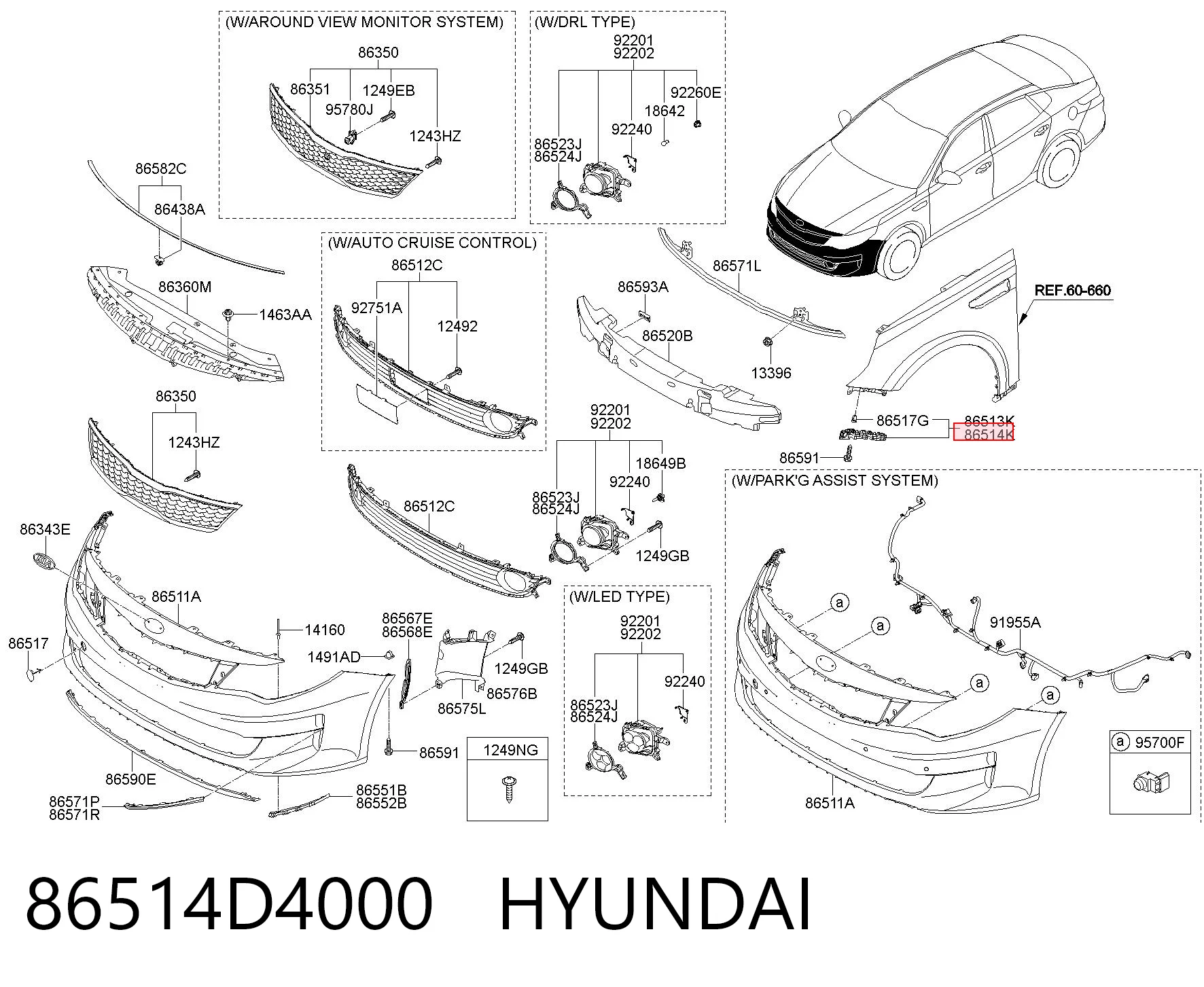 86514D4000 Hyundai/Kia Кронштейн бампера переднего внешний правый
